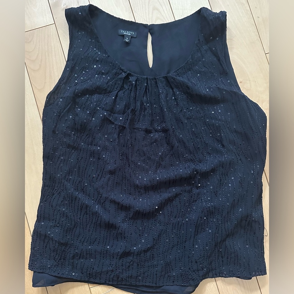 Talbots Black Sleeveless Pleated tank Blouse 12